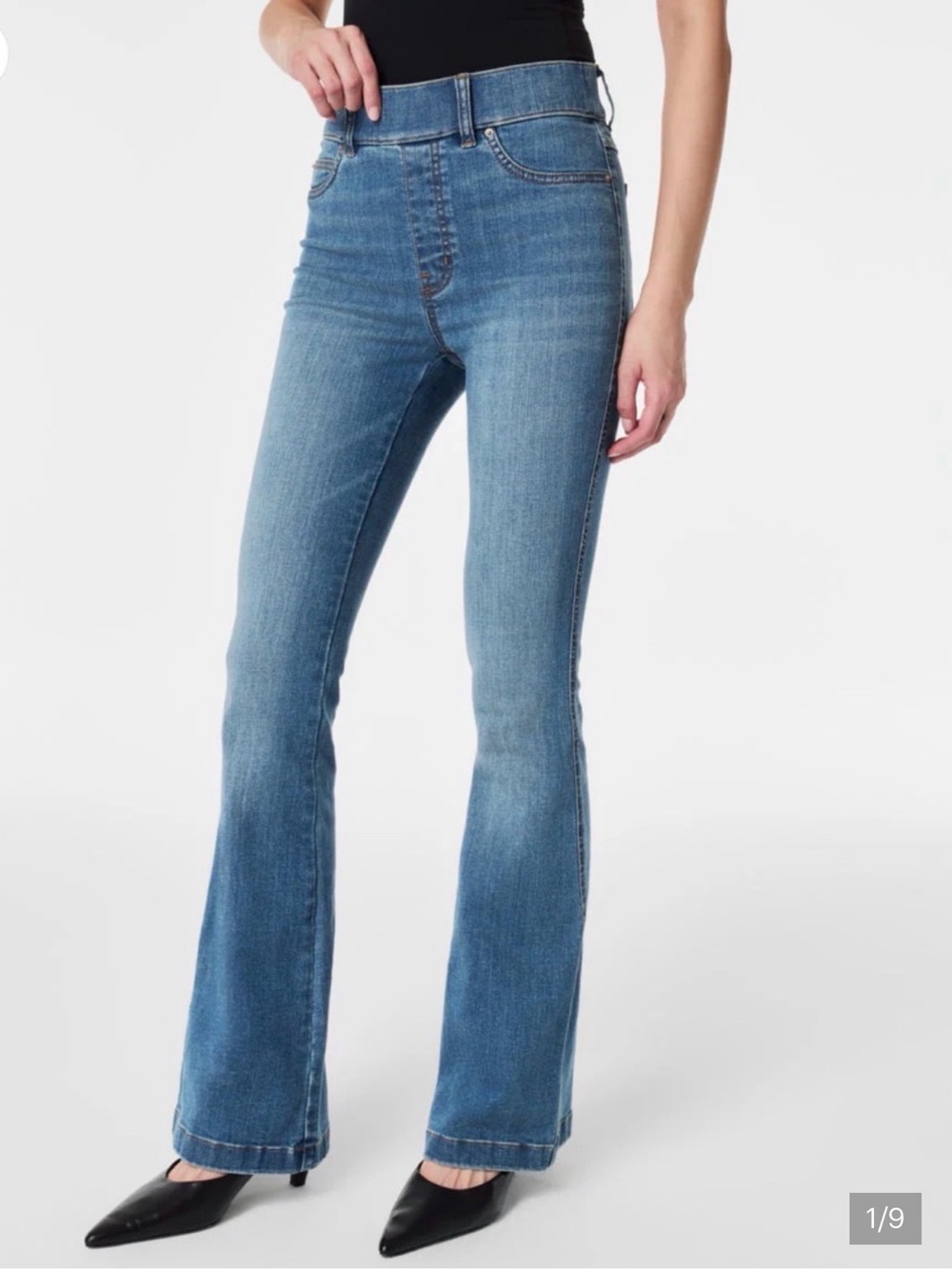 Spanx Pull On High-Rise Flare Jeans in Vintage Indigo Blue Sz XL Regular